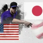 日本VSアメリカ。
日本国旗とアメリカ国旗。