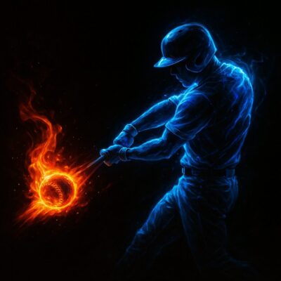 火の玉ボールを青光したバッターが打ち返す